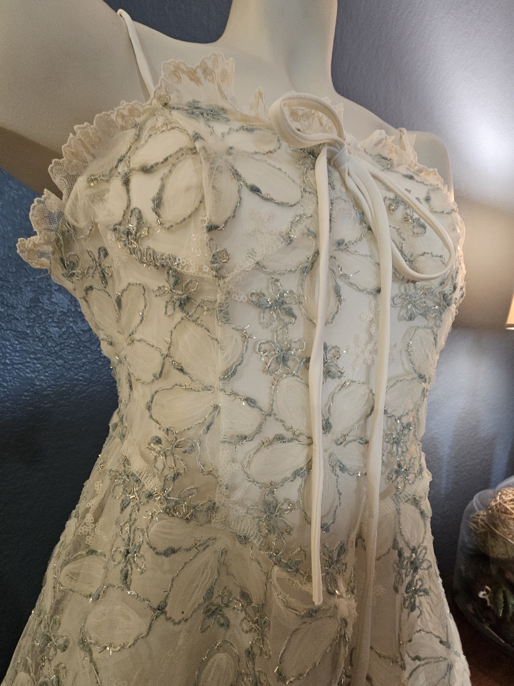 Floral Lace Spaghetti Strap Slip Dress - Ivory - Picture 2 of 13